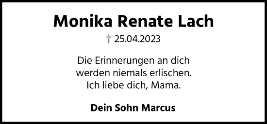 Traueranzeige von Monika Renate Lach von Neue Osnabrücker Zeitung GmbH & Co. KG
