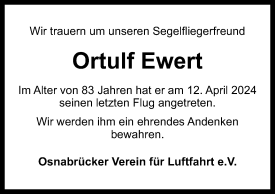 Traueranzeige von Ortulf Ewert von Neue Osnabrücker Zeitung GmbH & Co. KG