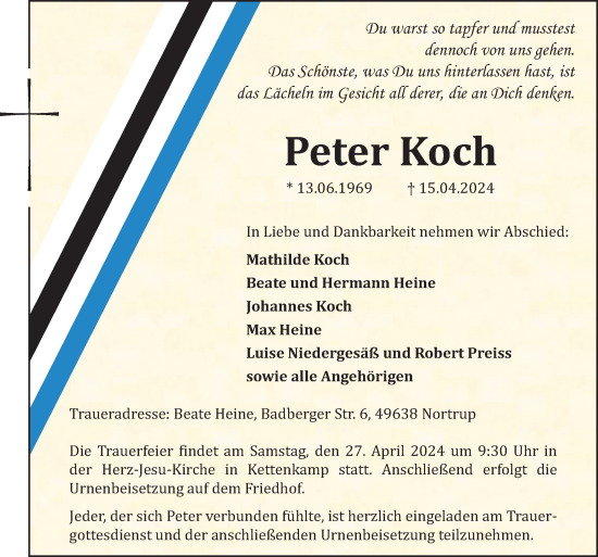 Traueranzeige von Peter Koch von Neue Osnabrücker Zeitung GmbH & Co. KG