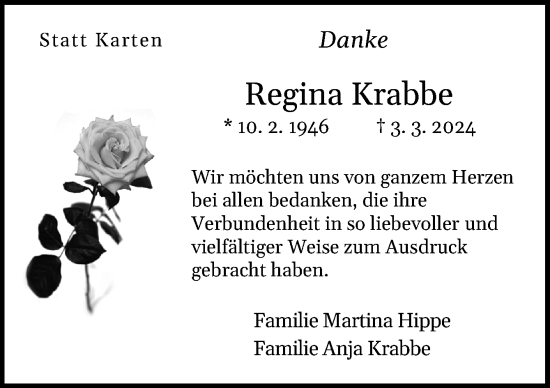 Traueranzeige von Regina Krabbe von Neue Osnabrücker Zeitung GmbH & Co. KG