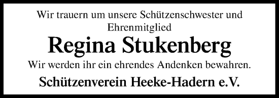 Traueranzeige von Regina Stukenberg von Neue Osnabrücker Zeitung GmbH & Co. KG