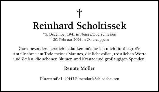 Traueranzeige von Reinhard Scholtissek von Neue Osnabrücker Zeitung GmbH & Co. KG