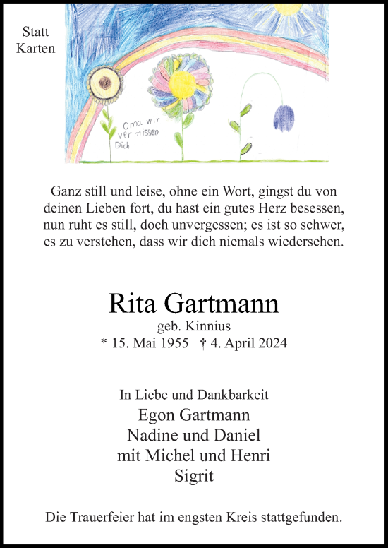 Traueranzeige von Rita Gartmann von Neue Osnabrücker Zeitung GmbH & Co. KG