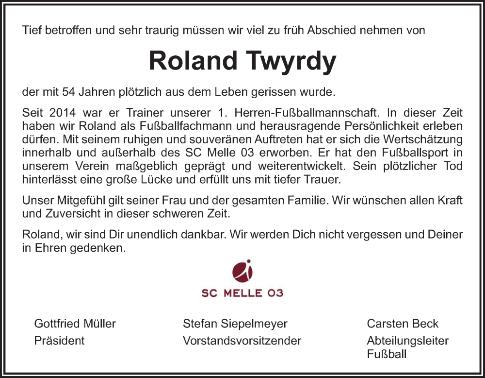  Traueranzeige für Roland Twyrdy vom 27.04.2024 aus Neue Osnabrücker Zeitung GmbH & Co. KG