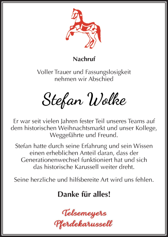 Traueranzeige von Stefan Wolke von Neue Osnabrücker Zeitung GmbH & Co. KG