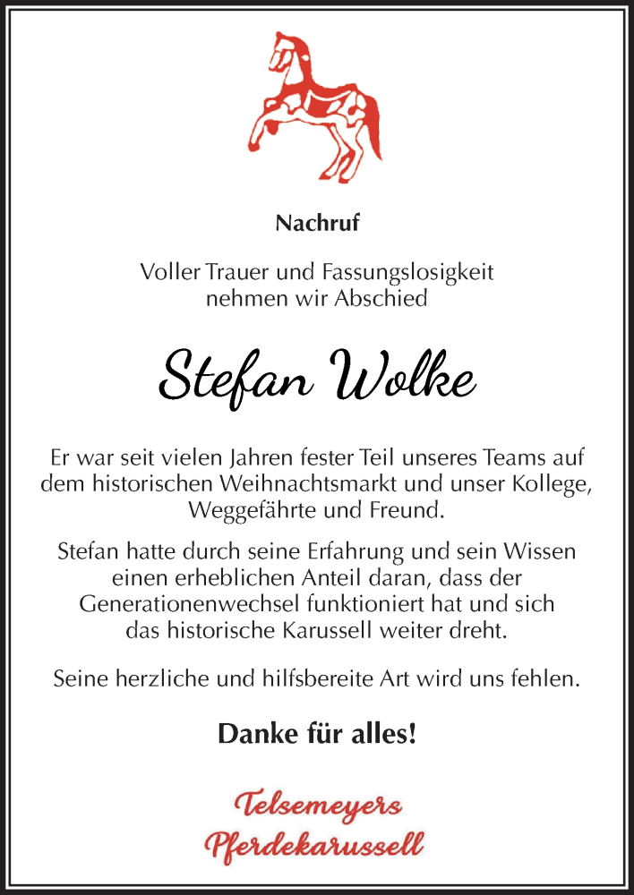  Traueranzeige für Stefan Wolke vom 27.04.2024 aus Neue Osnabrücker Zeitung GmbH & Co. KG