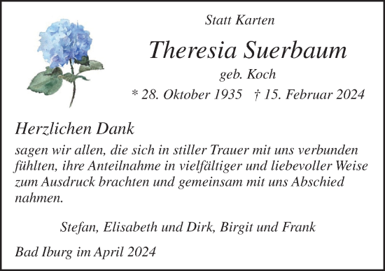 Traueranzeige von Theresia Suerbaum von Neue Osnabrücker Zeitung GmbH & Co. KG