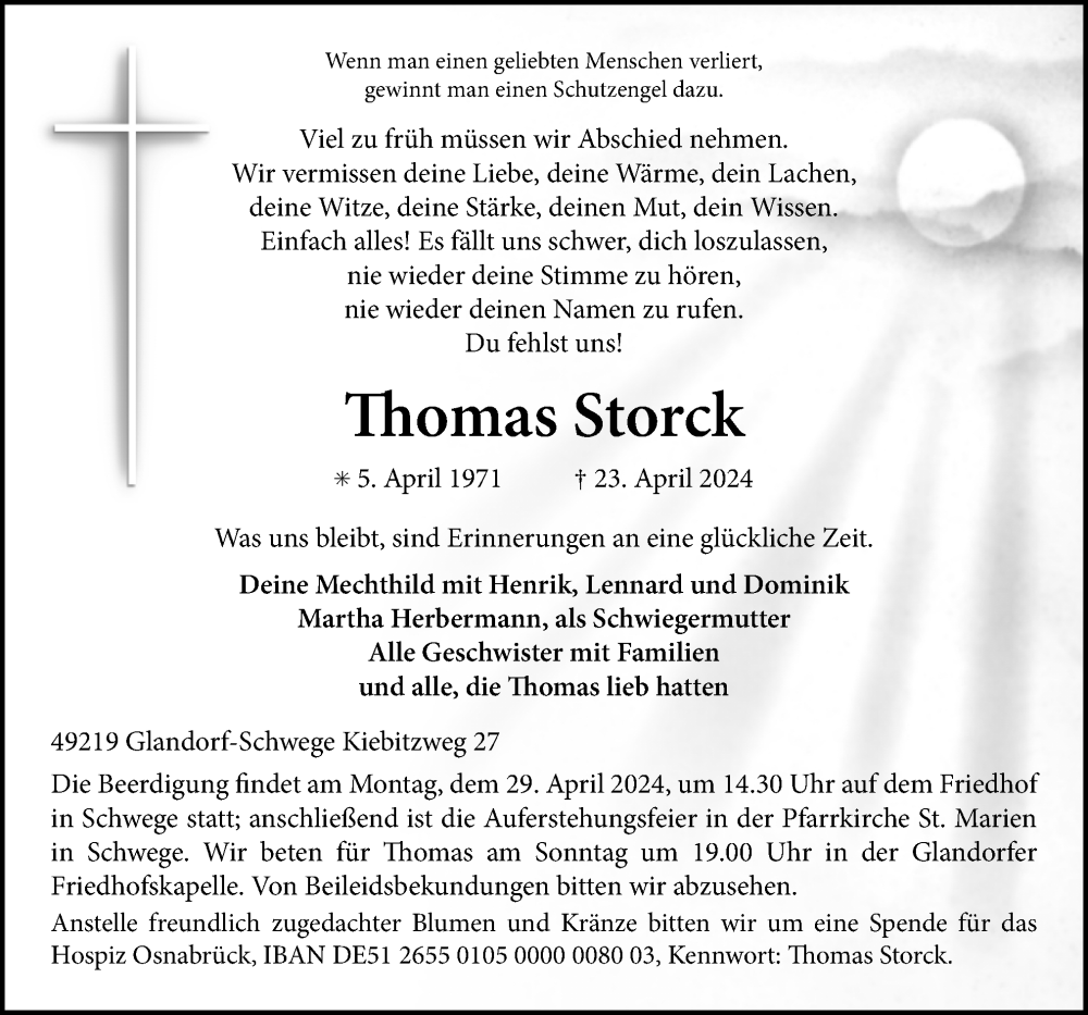  Traueranzeige für Thomas Storck vom 27.04.2024 aus Neue Osnabrücker Zeitung GmbH & Co. KG