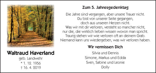 Traueranzeige von Waltraud Haverland von Neue Osnabrücker Zeitung GmbH & Co. KG