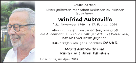 Traueranzeige von Winfried Aubreville von Neue Osnabrücker Zeitung GmbH & Co. KG