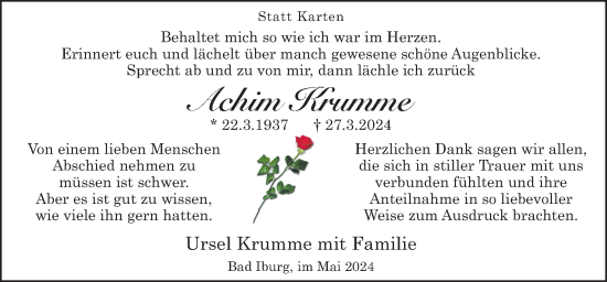 Traueranzeige von Achim Krumme von Neue Osnabrücker Zeitung GmbH & Co. KG