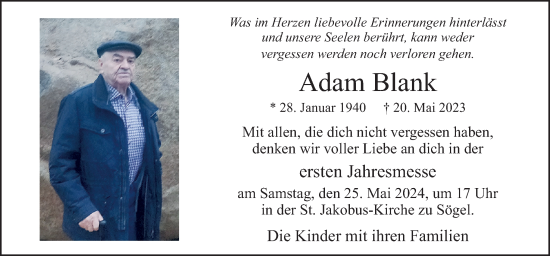 Traueranzeige von Adam Blank von Neue Osnabrücker Zeitung GmbH & Co. KG