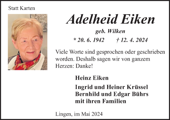 Traueranzeige von Adelheid Eiken von Neue Osnabrücker Zeitung GmbH & Co. KG