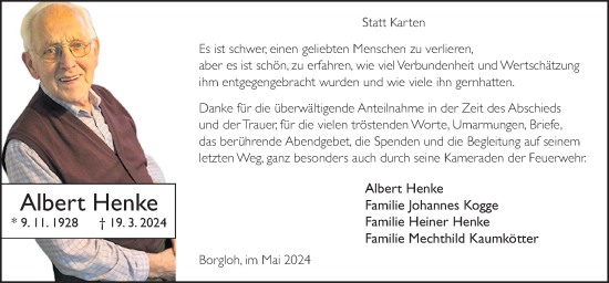Traueranzeige von Albert Henke von Neue Osnabrücker Zeitung GmbH & Co. KG