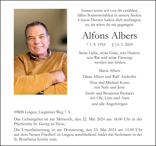 Traueranzeige von Alfons Albers von Neue Osnabrücker Zeitung GmbH & Co. KG