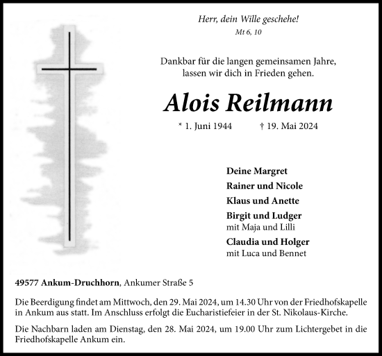 Traueranzeige von Alois Reilmann von Neue Osnabrücker Zeitung GmbH & Co. KG