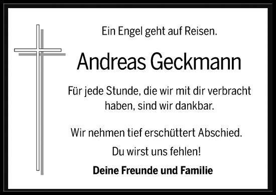 Traueranzeige von Andreas Geckmann von Neue Osnabrücker Zeitung GmbH & Co. KG