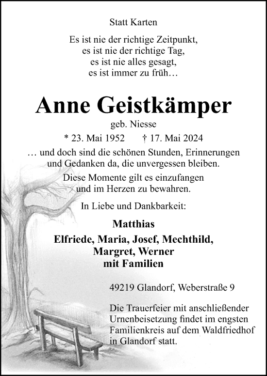 Traueranzeige von Anne Geistkämper von Neue Osnabrücker Zeitung GmbH & Co. KG