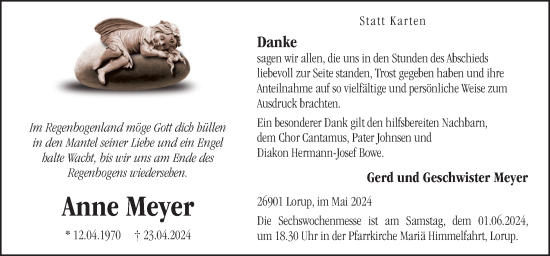 Traueranzeige von Anne Meyer von Neue Osnabrücker Zeitung GmbH & Co. KG