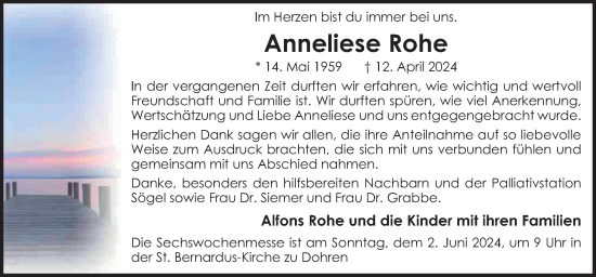 Traueranzeige von Anneliese Rohe von Neue Osnabrücker Zeitung GmbH & Co. KG