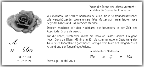 Traueranzeige von Anneliese von Dom von Neue Osnabrücker Zeitung GmbH & Co. KG