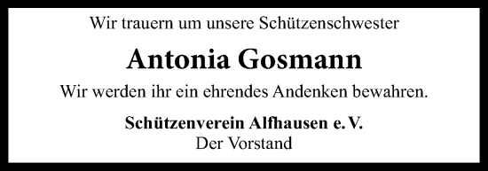 Traueranzeige von Antonia Gosmann von Neue Osnabrücker Zeitung GmbH & Co. KG