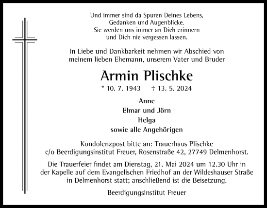 Traueranzeige von Armin Plischke von DK Medien GmbH & Co. KG