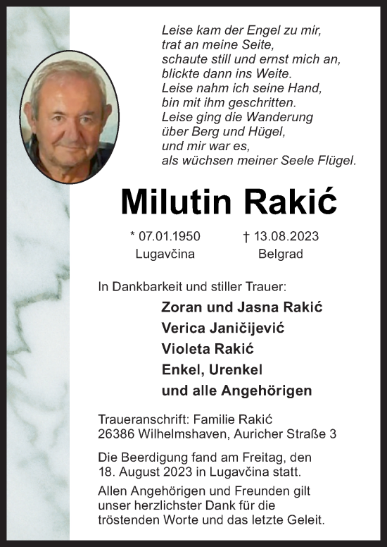 Traueranzeige von Milutin  von Neue Osnabrücker Zeitung GmbH & Co. KG