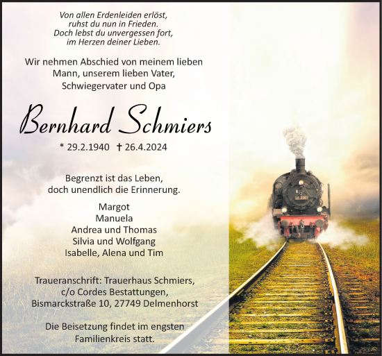 Traueranzeige von Bernhard Schmiers von DK Medien GmbH & Co. KG