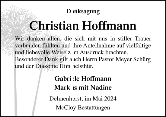 Traueranzeige von Christian Hoffmann von DK Medien GmbH & Co. KG