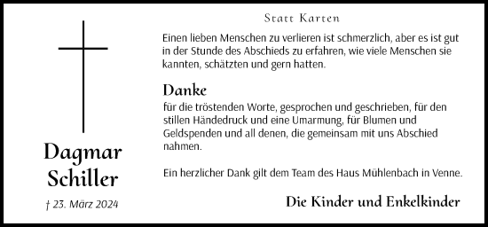 Traueranzeige von Dagmar Schiller von Neue Osnabrücker Zeitung GmbH & Co. KG