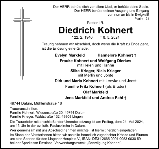 Traueranzeige von Diedrich Kohnert von Neue Osnabrücker Zeitung GmbH & Co. KG