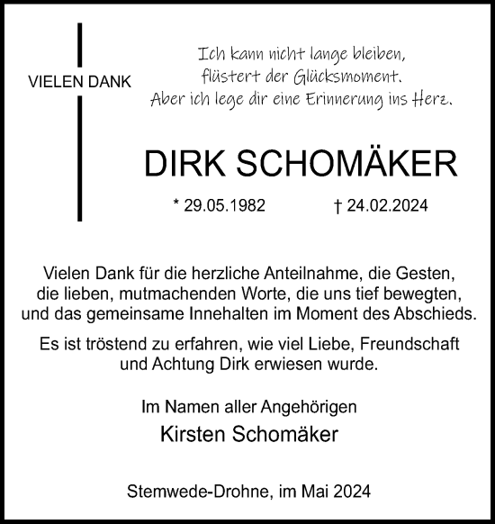 Traueranzeige von Dirk Schomäker von Neue Osnabrücker Zeitung GmbH & Co. KG