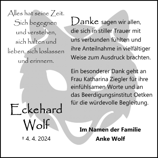 Traueranzeige von Eckhard Wolf von DK Medien GmbH & Co. KG