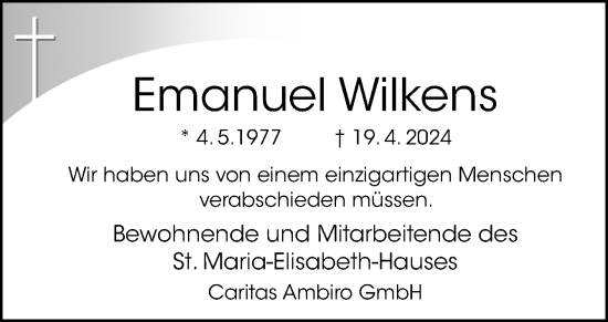 Traueranzeige von Emanuel Wilkens von Neue Osnabrücker Zeitung GmbH & Co. KG