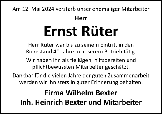 Traueranzeige von Ernst Rüter von Neue Osnabrücker Zeitung GmbH & Co. KG