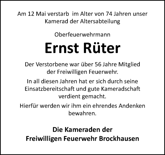 Traueranzeige von Ernst Rüter von Neue Osnabrücker Zeitung GmbH & Co. KG