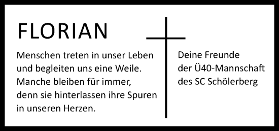 Traueranzeige von Florian  von Neue Osnabrücker Zeitung GmbH & Co. KG