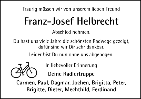 Traueranzeige von Franz-Josef Helbrecht von Neue Osnabrücker Zeitung GmbH & Co. KG