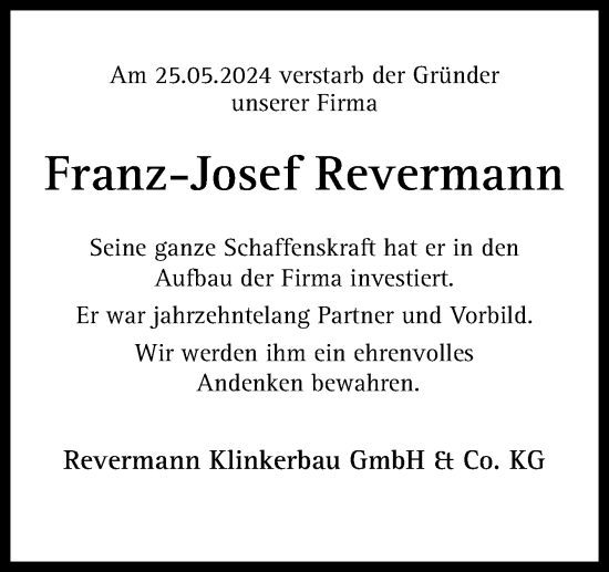 Traueranzeige von Franz-Josef Revermann von Neue Osnabrücker Zeitung GmbH & Co. KG