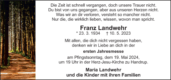 Traueranzeige von Franz Landwehr von Neue Osnabrücker Zeitung GmbH & Co. KG