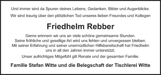 Traueranzeige von Friedhelm Rebber von Neue Osnabrücker Zeitung GmbH & Co. KG