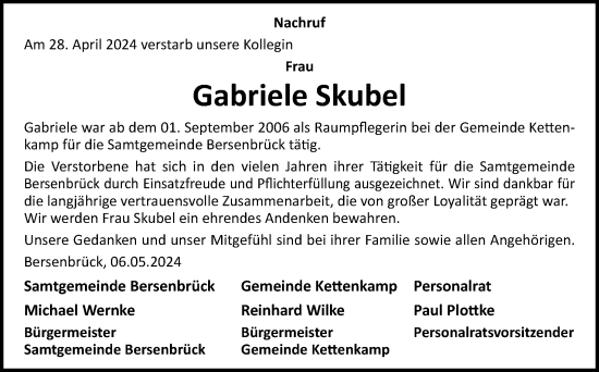 Traueranzeige von Gabriele Skubel von Neue Osnabrücker Zeitung GmbH & Co. KG
