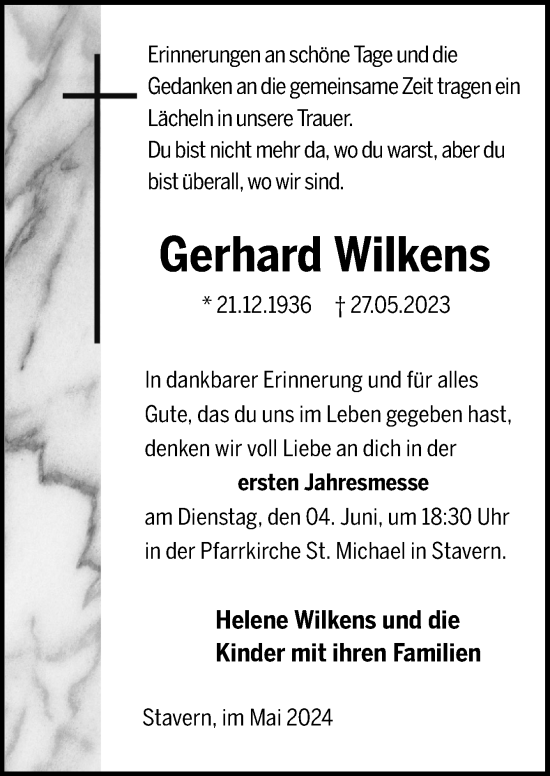 Traueranzeige von Gerhard Wilkens von Neue Osnabrücker Zeitung GmbH & Co. KG