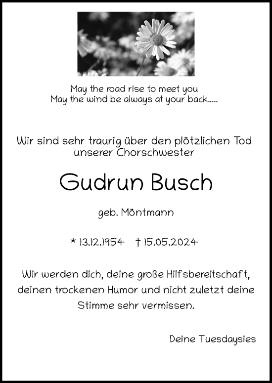 Traueranzeige von Gudrun Busch von Neue Osnabrücker Zeitung GmbH & Co. KG