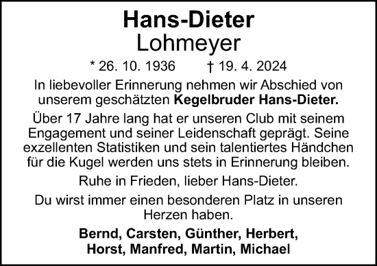 Traueranzeige von Hans-Dieter Lohmeyer von Neue Osnabrücker Zeitung GmbH & Co. KG