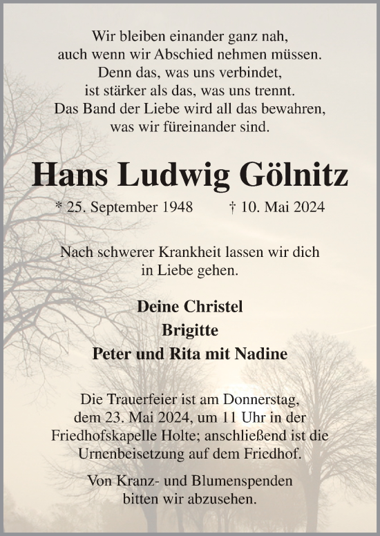 Traueranzeige von Hans Ludwig Gölnitz von Neue Osnabrücker Zeitung GmbH & Co. KG