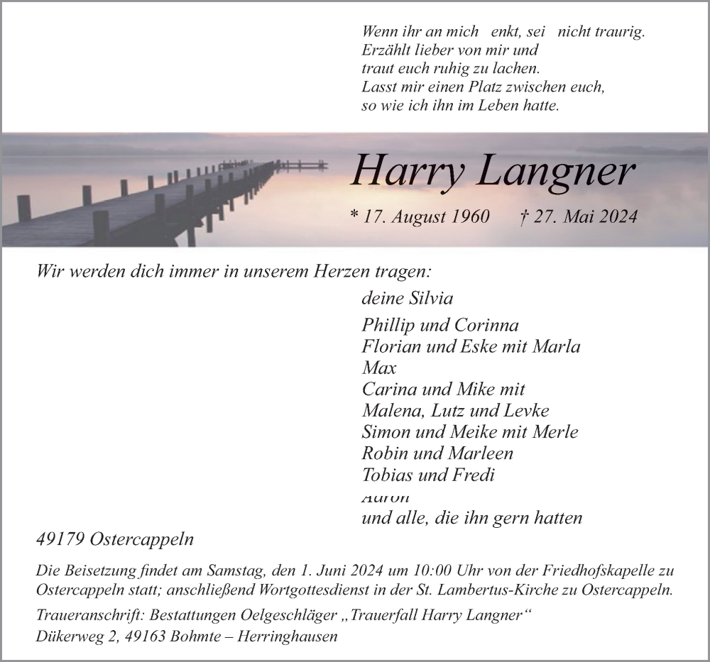  Traueranzeige für Harry Langner vom 30.05.2024 aus Neue Osnabrücker Zeitung GmbH & Co. KG