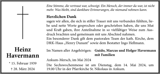 Traueranzeige von Heinz Havermann von Neue Osnabrücker Zeitung GmbH & Co. KG