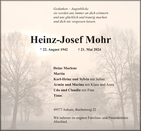 Traueranzeige von Heinz-Josef Mohr von Neue Osnabrücker Zeitung GmbH & Co. KG